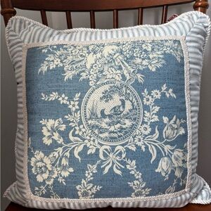 Sherry Kline home Blue and Cream Toile Decorative Throw Pillow 18x18
